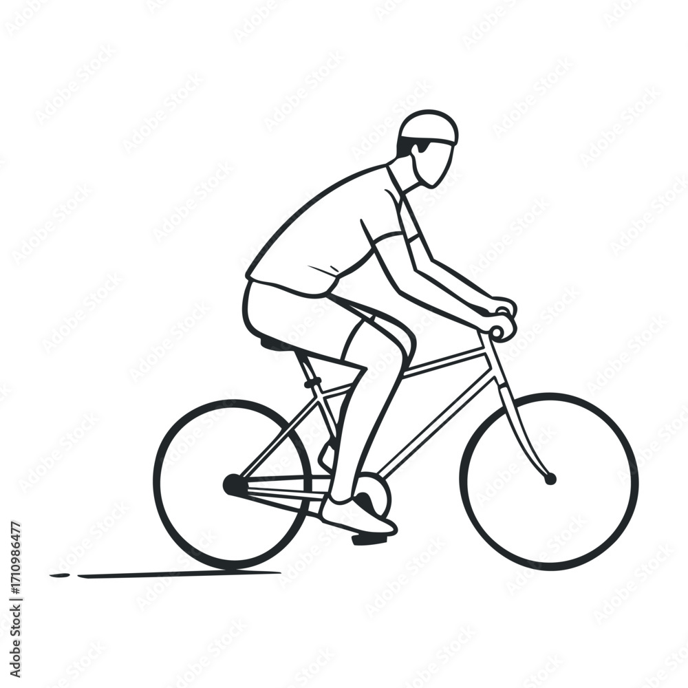 Fototapeta premium Cyclist riding bicycle in urban environment action illustration active lifestyle dynamic viewpoint. Vector illustration