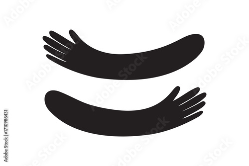 Hug hands logo icon. Hugs silhouette shape cartoon sign. Cute care design decorative element