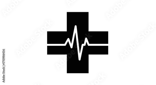 Vital heartbeat signal pulsing within medical cross symbol for healthcare innovation or urgent care needs, emphasizing hope, recovery, and life's rhythm