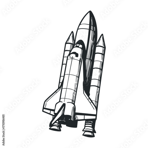 Rocket launch action space center illustration sci-fi space exploration concept. Vector illustration