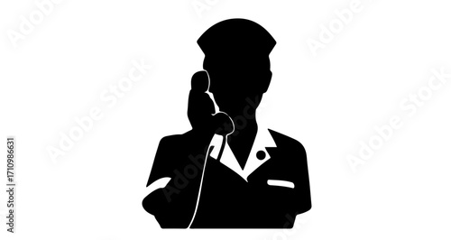 Urgent call nurse silhouette, symbol of health care hotline, emergency services, immediate assistance, connecting patients with vital medical advice quickly
