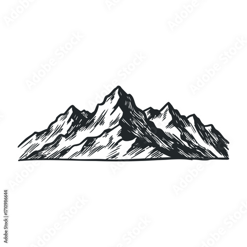 Majestic mountain range peaks rocky terrain illustration natural environment side view adventure concept. Vector illustration