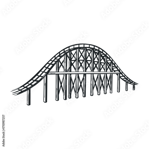 Thrilling roller coaster ride amusement park digital illustration fun environment side view excitement concept. Vector illustration