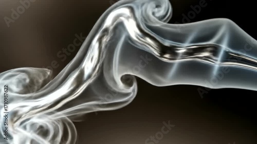 Abstract design of smoke and liquid metal, showcasing dynamic shapes and reflective surfaces.