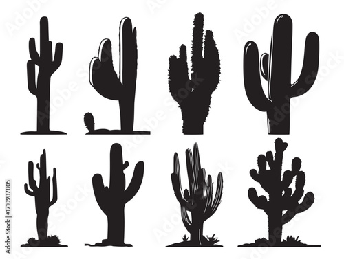 Natural cactus silhouette vector illustration with bold desert beauty