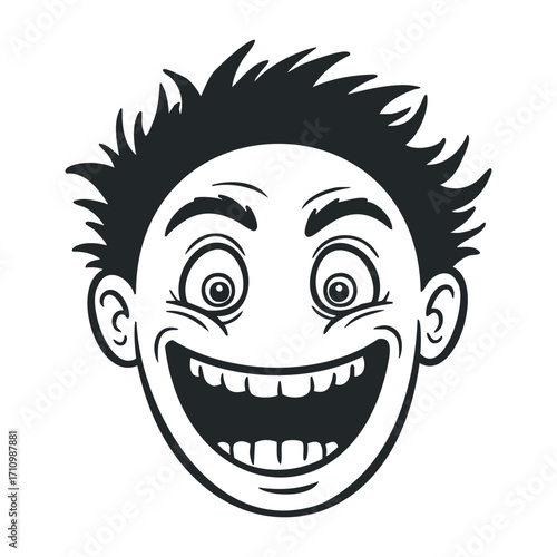 Expressive laughter cartoon face graphic design fun environment humor concept. Vector illustration