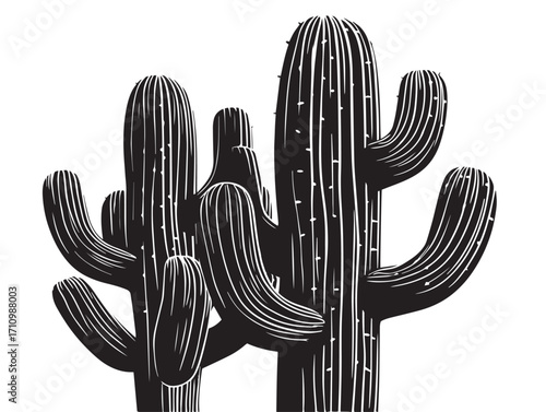 Dramatic cactus silhouette artwork with unique decorative style