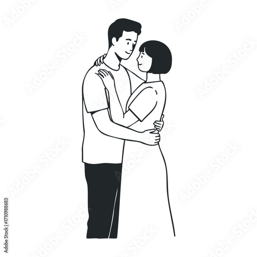 Romantic embrace between couple urban setting illustration intimate atmosphere love concept. Vector illustration