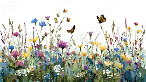 Serene Watercolor Meadow with Wildflowers - Professional Nature Art