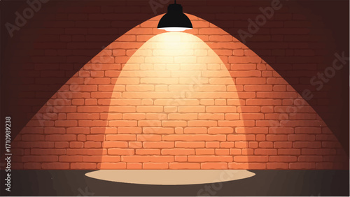 Spotlight On Brick Wall. Brick wall with spotlight background. Vector illustration.
