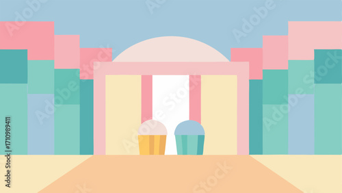 Calming Color Palette A palette of soft pastel colors swirled together such as light blues pinks and yellows with a movie theater background to represent the soothing ambiance of