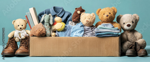 Donation box filled with toys and clothes