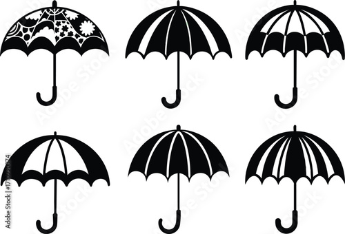 Umbrella Silhouette Set Rain Weather Vector Illustration