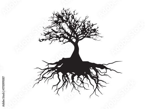 Decorative climbing root silhouette design with graceful organic style