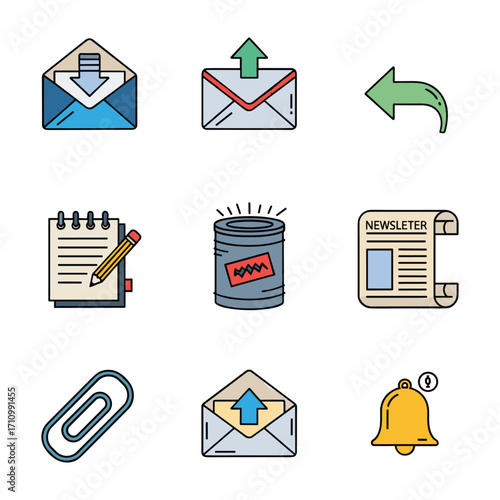 Collection of nine flat design icons for email and communication email icon envelope icon