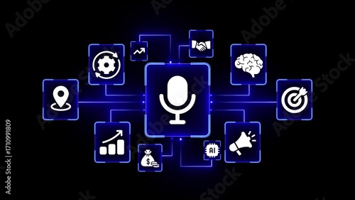 Wallpaper Mural Digital Network of Business and Technology Icons with Central Microphone Symbol image photo Torontodigital.ca