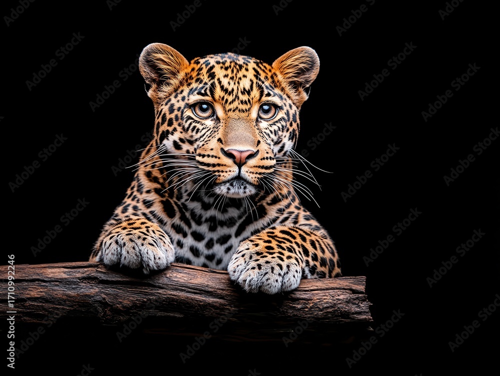 Obraz premium Close-up Leopard Cub on Log