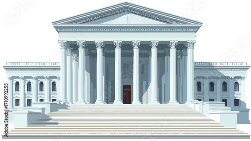 Modern Courthouse with Wide Stairs and Balcony for Architectural Design Projects