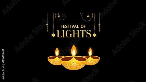 Diwali Festival of Lights with golden diya lamps