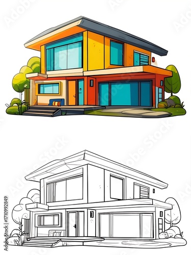 Modern House Illustration in Cartoon Style