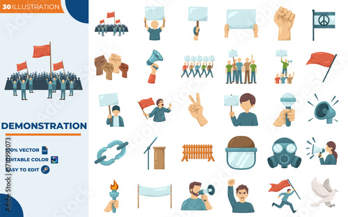 Demonstration Illustration Editable Icons set. Vector illustration