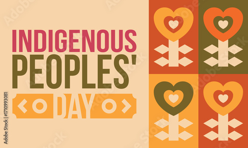 Indigenous Peoples' Day. Native American Day. American Indian culture. Heritage Month. Celebrate annual in United States. Tradition pattern. Poster, card, banner and background. Vector illustration