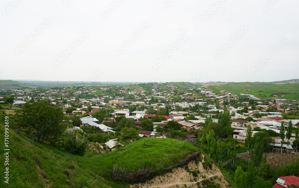 Obraz premium You can see densely packed houses below.