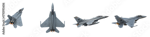 Modern Fighter Jet Aircraft Set On Transparent Background