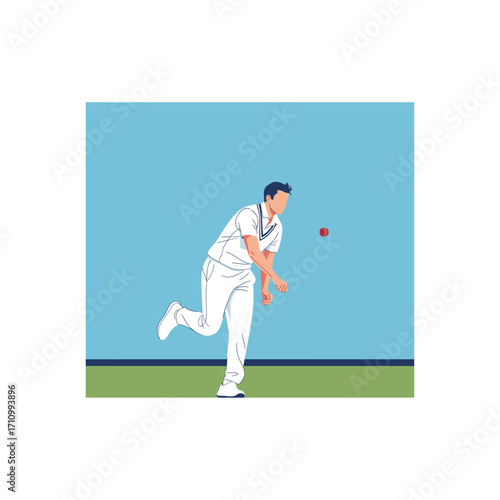 A test cricket bowler bowling icon logo flat vector design