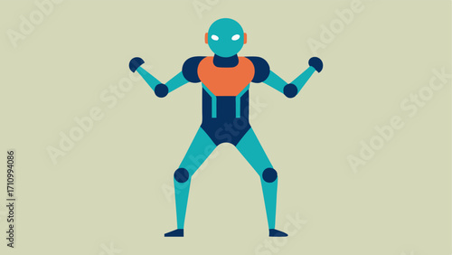 Exoskeleton Suit A simplified figure donned in a sleek exoskeleton depicted midaction emphasizing its supporting nature in lifting and mobility enhancement.
