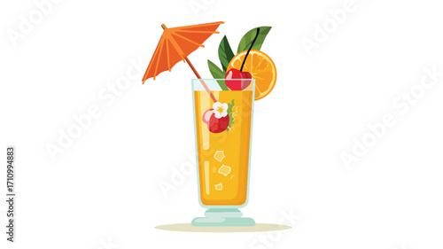 Tropical Fruit Garnish Drink Vector Illustration for Refreshing Beverage Designs