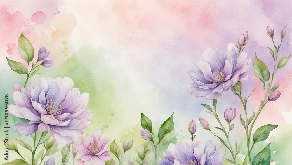 Obraz premium Soft watercolor flowers in pastel colors with gentle background 