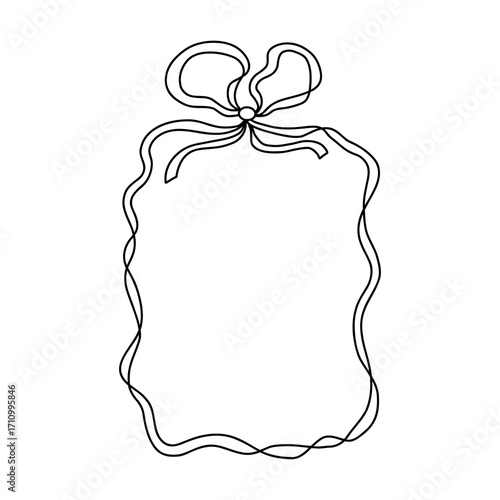 Whimsical coquette black rectangular bow ribbon frame on white background. Elegant and playful design for invitations, scrapbooking, branding, packaging, and feminine digital projects. Vector art