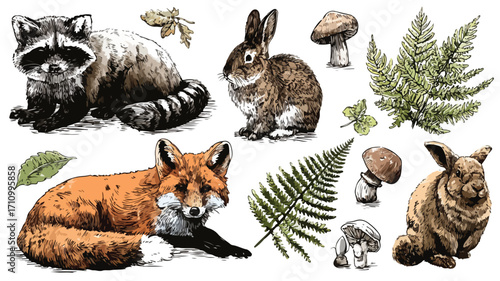 Realistic Hand Drawn Forest Animals Set for Wildlife Enthusiasts and Designers