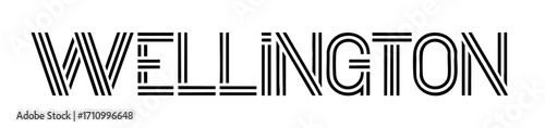 Wellington Text Logo in Modern Black Geometric Line Art, Minimalist Typography Design Isolated on Transparent Background
