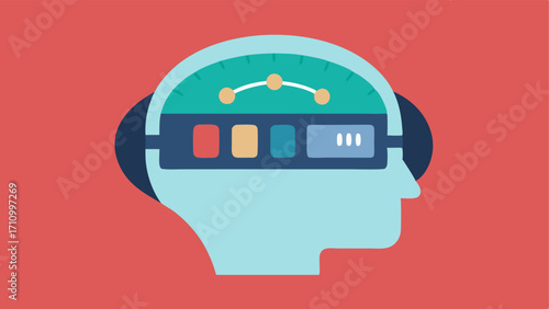 Digital Display A vector of a headband with a small digital screen at the front displaying brain activity graphs and memory metrics.