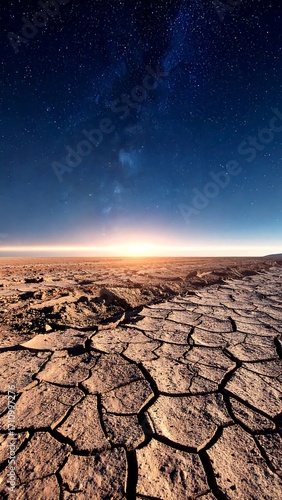 Vast cracked earth under starry night sky