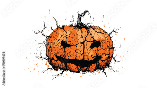 Spooky Halloween Pumpkin Grunge Design with Cracked Text