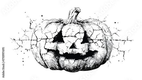 Spooky Halloween Grunge Black White Illustration Haunted House Moon Ghost