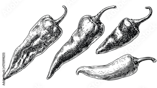 Hand Drawn Engraving Style Pepper Chilli Illustration