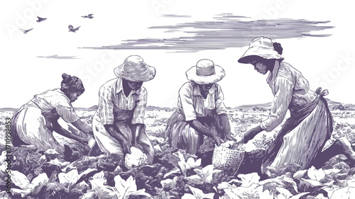 Dedicated Women Harvesting Eggplants Outdoors