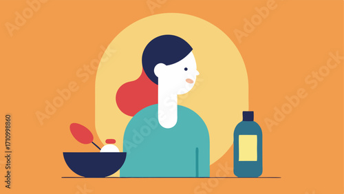 Daily Ritual A minimalist depiction of a woman in the mirror applying a serum or cream highlighting a daily routine that contributes to skin firmness and youthfulness.