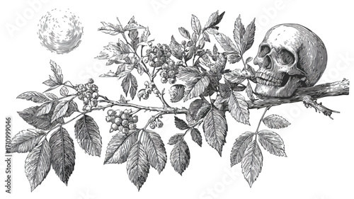 Engraved Hemlock Occult Botanical Poison Etching for Design Projects