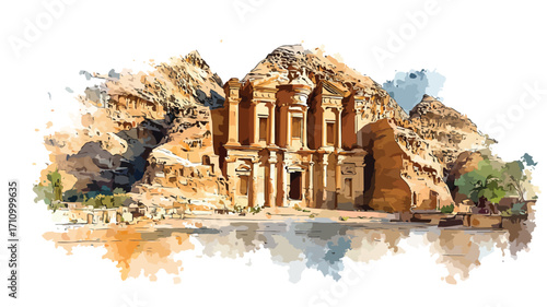 Petra Impressionist Watercolor Vector Painting for Creative Projects