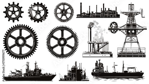 Mechanical Industrial Elements Collection with Gearwheels