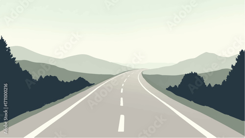 Highway landscape. Driving on a highway through the countryside. Illustration of a highway. 