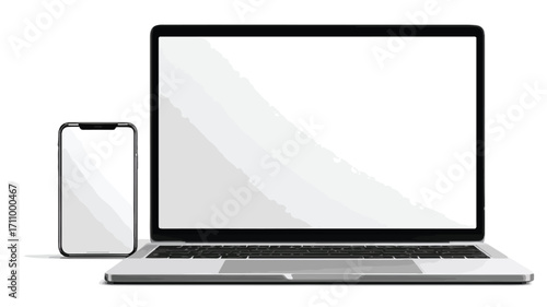 Modern Silver Desktop Mockup with Laptop, Phone, and iPhone Like Design