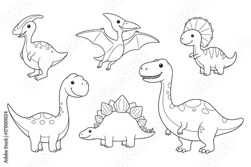Cute Dinosaur Set, Dinosaur SVG, Kids SVG, Cartoon SVG, Coloring Book SVG