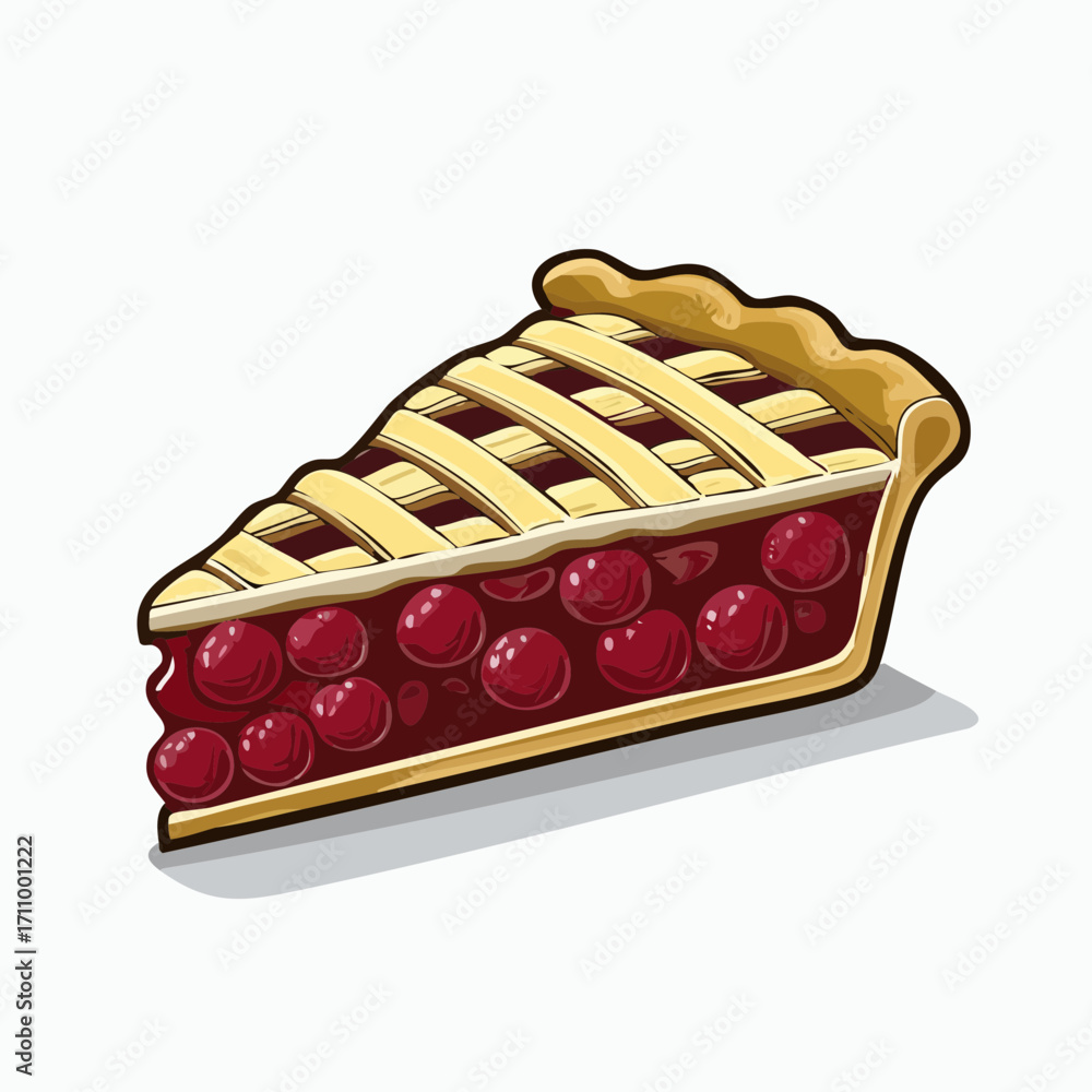 Naklejka premium Cherry Pie Slice Vector Illustration with Lattice Crust
