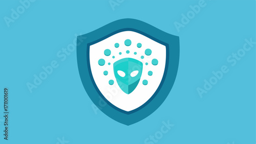 Exosome Shield A futuristic shield icon formed from tiny circles representing exosomes enveloping a youthful face to symbolize protection and rejuvenation.
